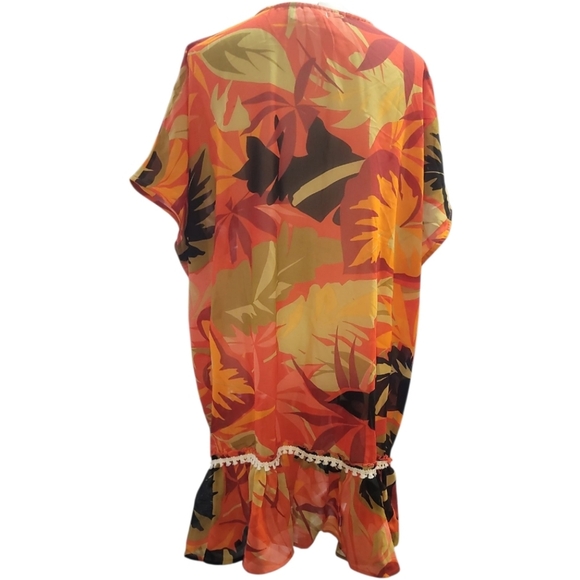 Summer Destiny plus size Vibrant Leaf Print Kaftan swimsuit coverup swim 1x - Picture 4 of 6
